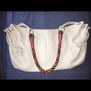 White leather Armani Exchange bag. Braided handle